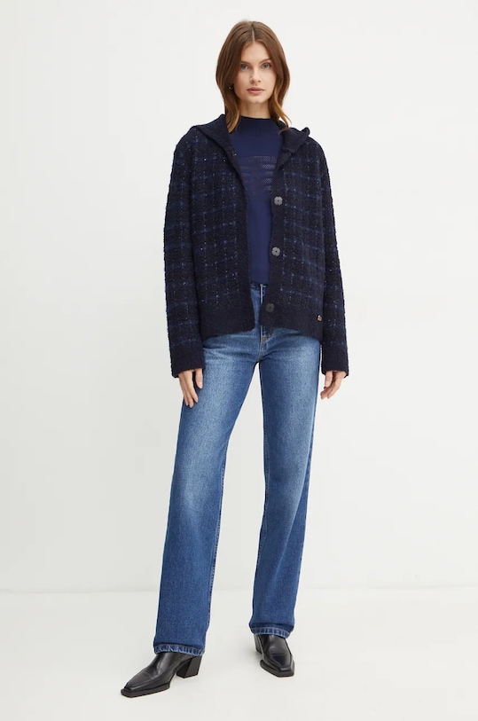 Вълнена жилетка Twinset 242TT3580 тъмносин AW24