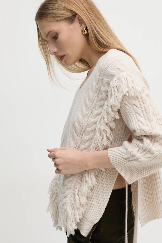 Vlněný svetr Marella V výstřih béžová 2423366035200