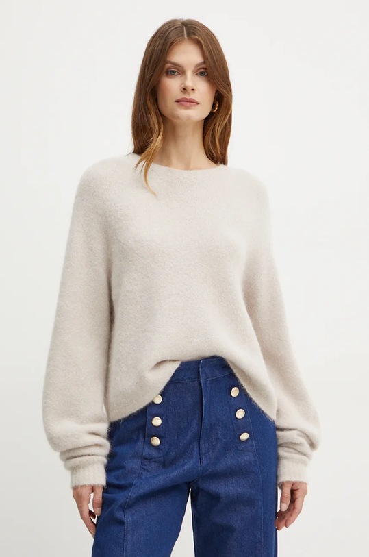 Marella sweter wełniany okrągły beżowy 2423366202200