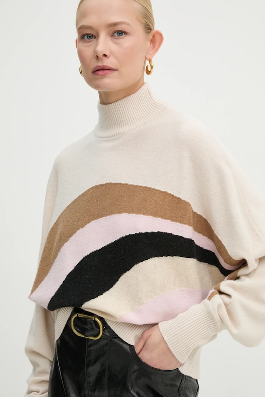 Marella sweter wełniany okrągły beżowy 2423366262200