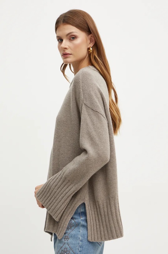 Marella sweter wełniany okrągły szary 2423366265200