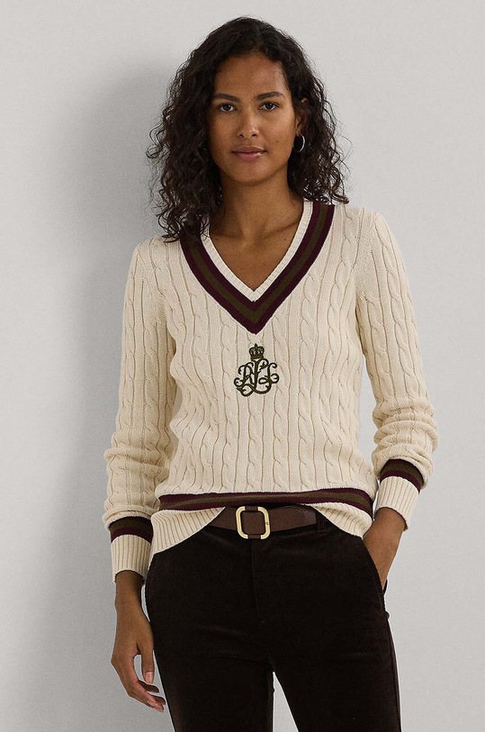 Βαμβακερό πουλόβερ Lauren Ralph Lauren απλικέ μπεζ 200951624