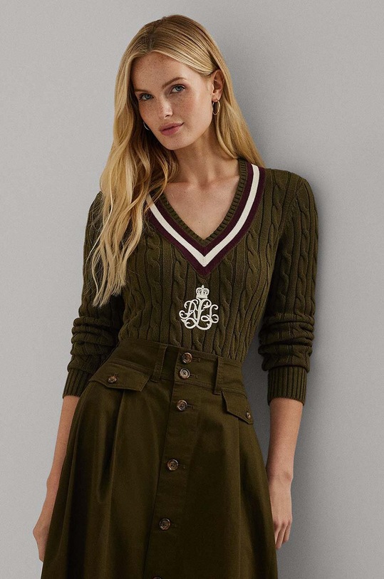 Βαμβακερό πουλόβερ Lauren Ralph Lauren απλικέ πράσινο 200951624