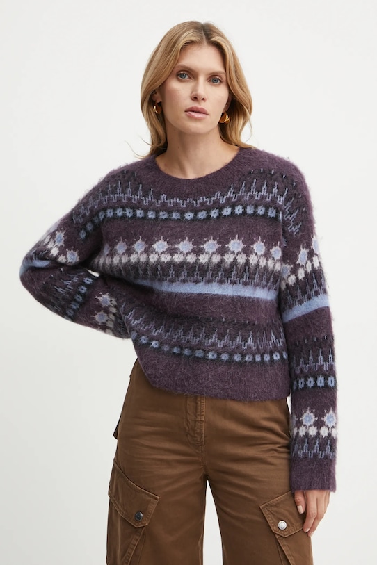 BOSS Orange sweter z domieszką wełny okrągły fioletowy 50525157