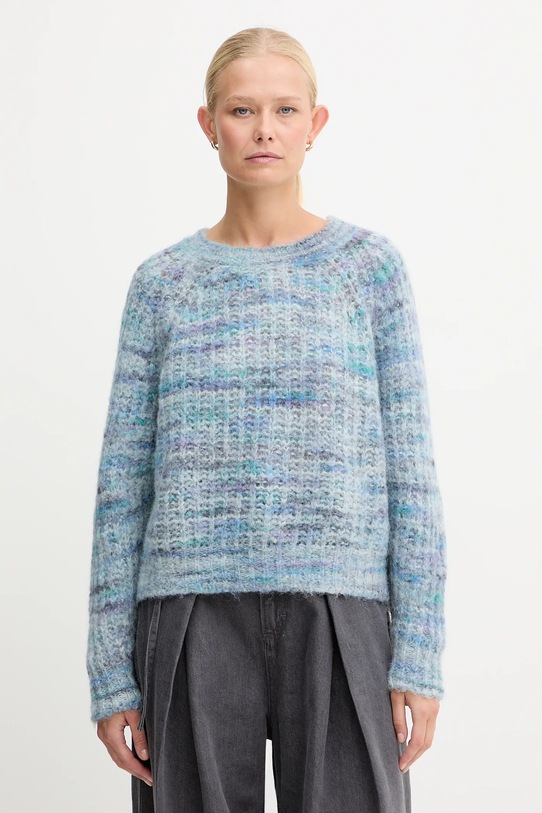 BOSS Orange sweter wełniany okrągły niebieski 50527837