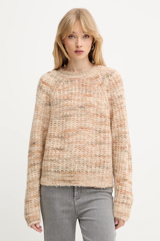 BOSS Orange sweter wełniany okrągły beżowy 50527837