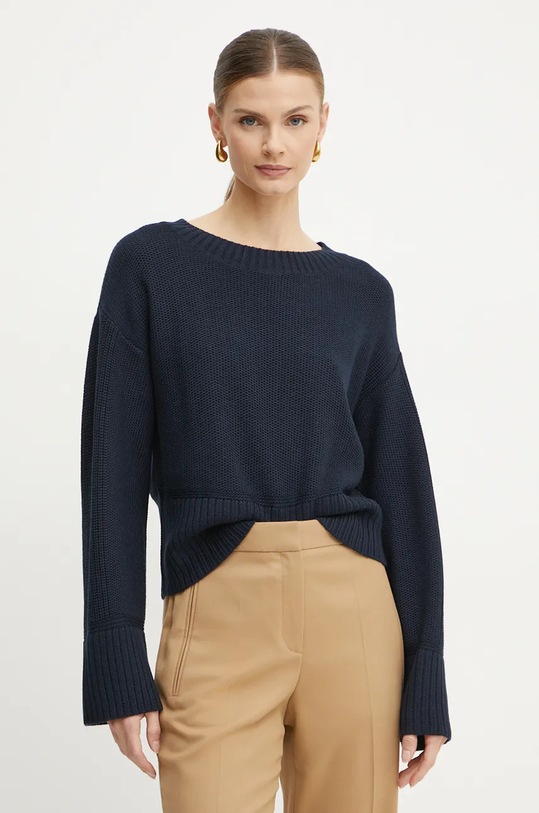 BOSS Orange sweter wełniany okrągły granatowy 50535517