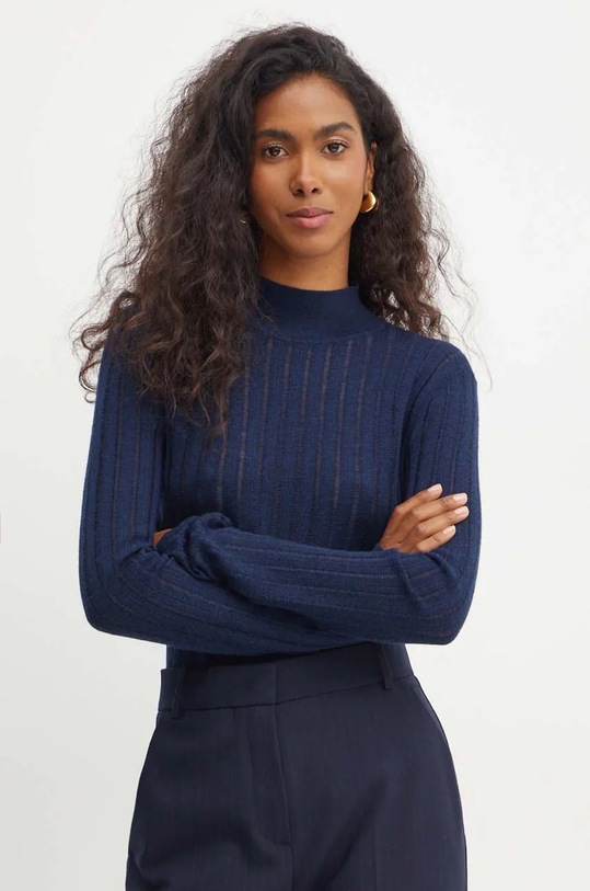 BOSS sweter wełniany wełna granatowy 50523736