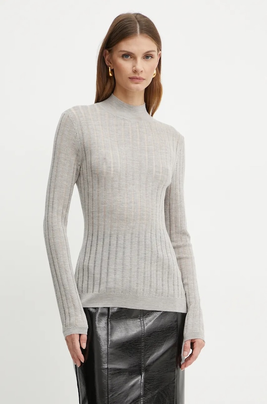 Шерстяной свитер BOSS тонкий серый 50523736