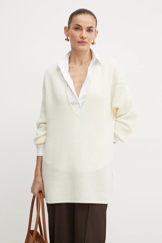 Vlněný svetr MAX&Co. V výstřih béžová 2426366054200