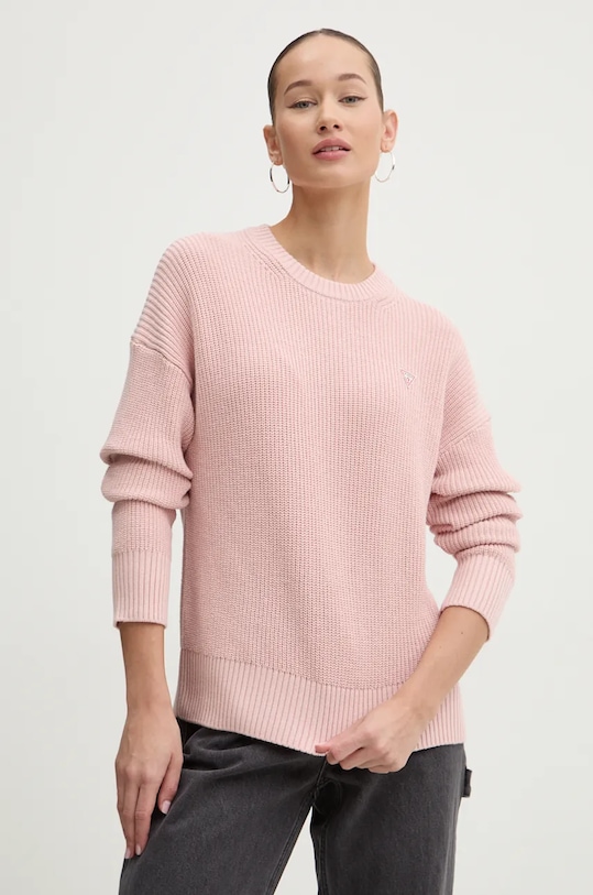 Bavlněný svetr Guess Jeans kulatý růžová W4BR08.Z3HM1