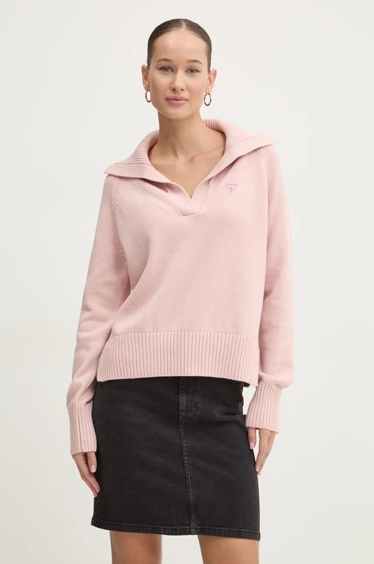 Guess Jeans sweter bawełniany bawełna różowy W4BR14.Z3HM1