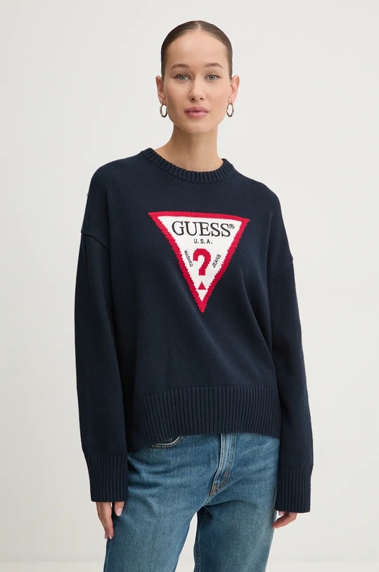 Памучен пуловер Guess Jeans памук тъмносин W4BR12.Z3HM1