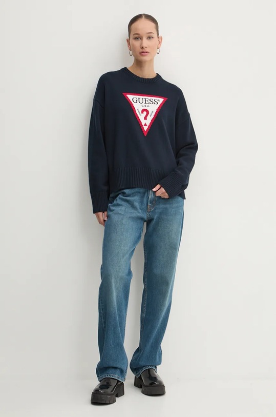 Памучен пуловер Guess Jeans W4BR12.Z3HM1 тъмносин AW24