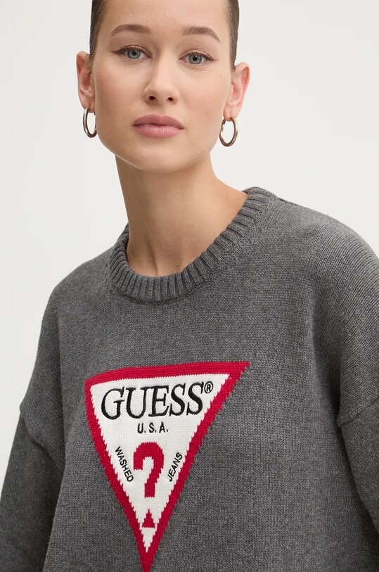 Хлопковый свитер Guess Jeans серый W4BR12.Z3HM1