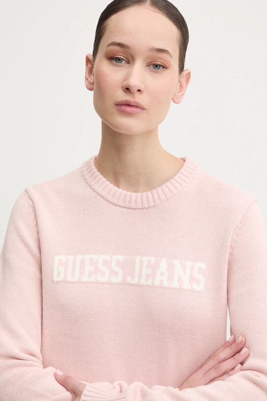 Guess Jeans sweter bawełniany różowy W4BR10.Z3HM1