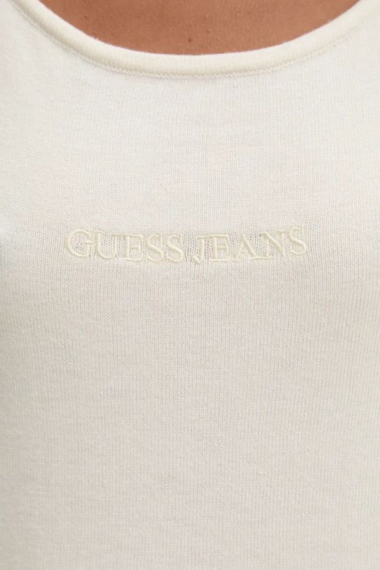 Guess Jeans top z domieszką jedwabiu W4BR17.Z3HO2 beżowy