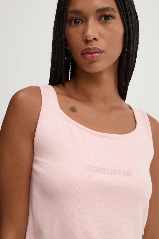 Guess Jeans top z domieszką jedwabiu różowy W4BR17.Z3HO2