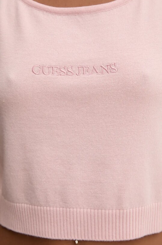 Guess Jeans top z domieszką jedwabiu W4BR17.Z3HO2 różowy