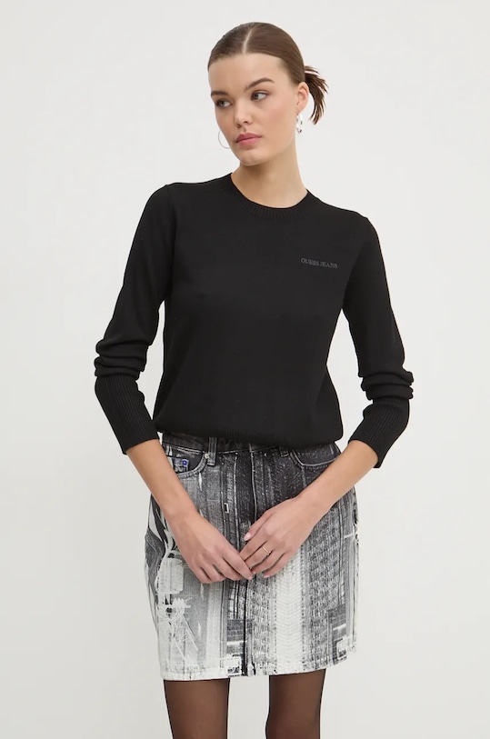 Guess Jeans sweter z domieszką wełny okrągły czarny W4BR83.Z3HO2