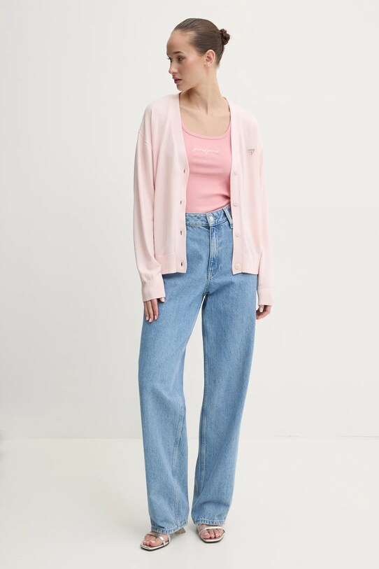 Кардиган з домішкою вовни Guess Jeans W4BR16.Z3HO2 рожевий SS25