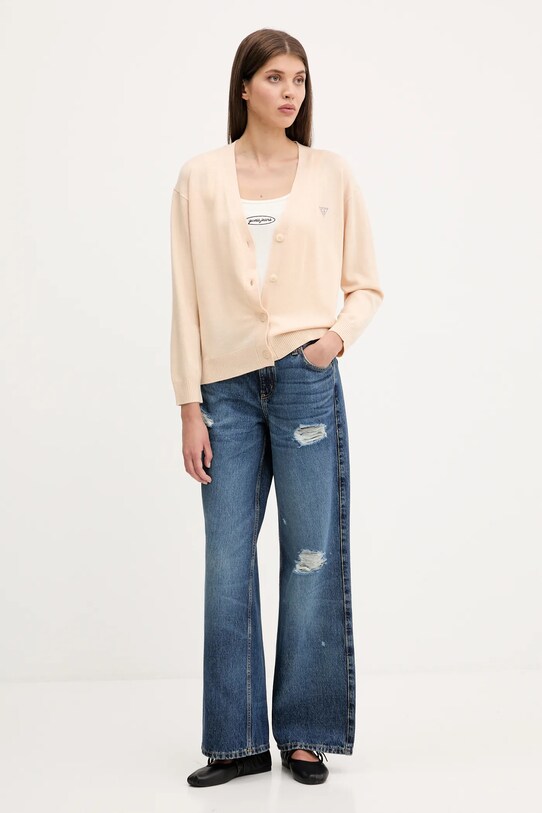 Kardigán s prímesou vlny Guess Jeans W4BR16.Z3HO2 béžová SS25