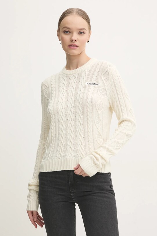 Guess Jeans sweter z domieszką wełny beżowy W4BR13.Z3HN2