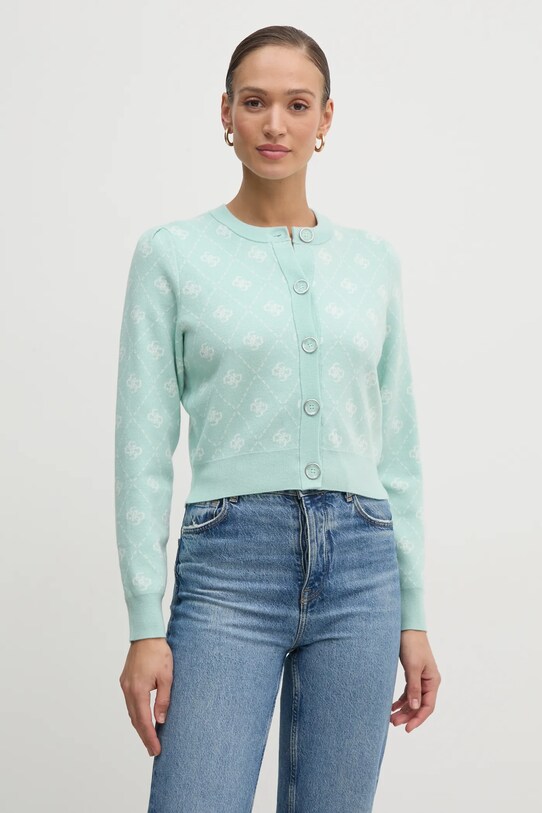Кардиган с примесью шерсти Guess SARAH бирюзовый W4BR0D.Z3JD2