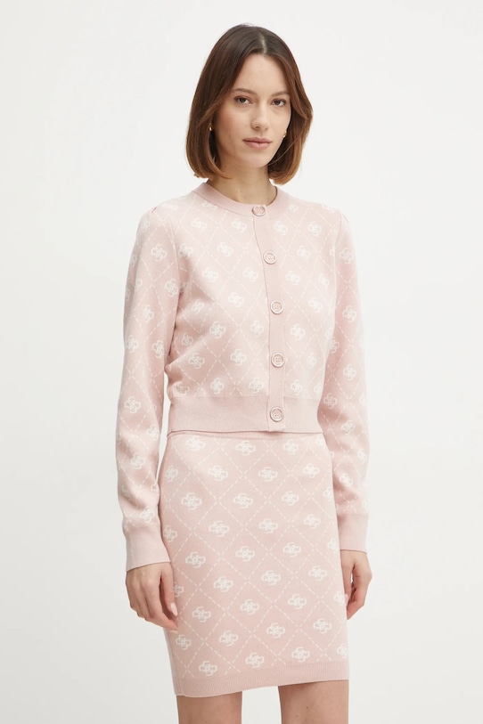 Kardigán s prímesou vlny Guess SARAH ružová W4BR0D.Z3JD2