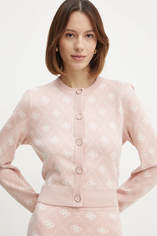 Kardigán s prímesou vlny Guess SARAH ružová W4BR0D.Z3JD2