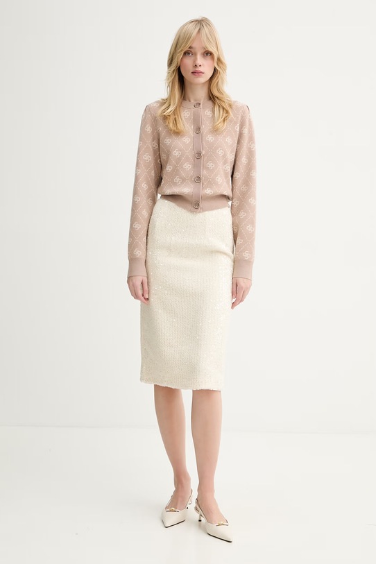 Guess kardigan z domieszką wełny SARAH W4BR0D.Z3JD2 beżowy SS25