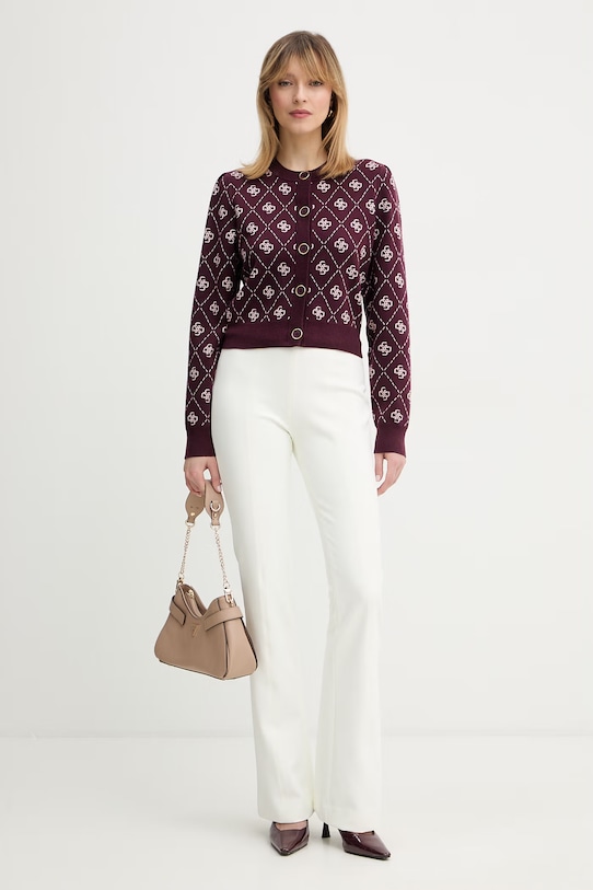 Guess kardigan z domieszką wełny SARAH W4BR0D.Z3JD2 bordowy SS25