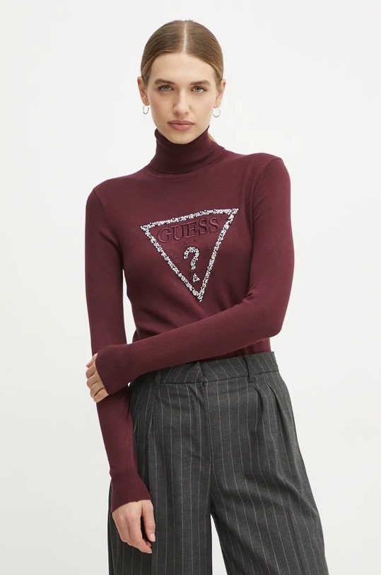 Svetr Guess PIPER kulatý burgundské W4BR03.Z2NQ2