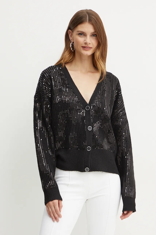 Кардиган с примесью шерсти Guess RILEY аппликация чёрный W4BR44.Z3J92