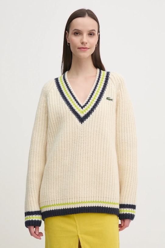 Lacoste sweter wełniany szpic beżowy AF2563