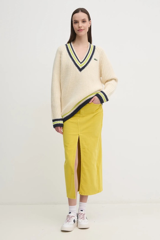 Lacoste sweter wełniany AF2563 beżowy AW24