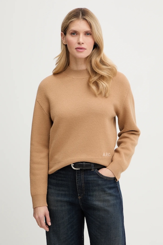 A.P.C. sweter wełniany Pull Esther okrągły brązowy WVBDK.F23373.CAB