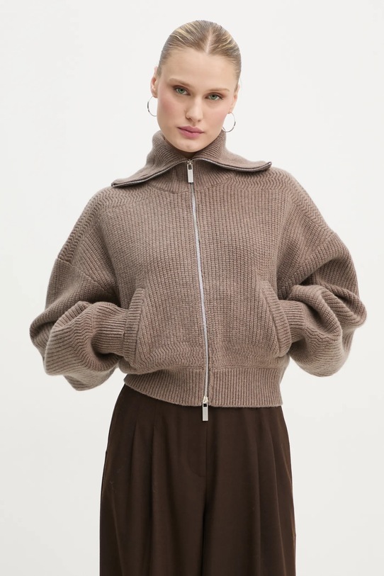 Remain cardigan din lana uni maro 502142