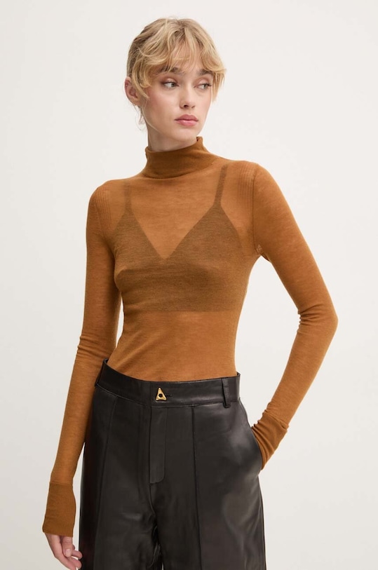 Pulover od kašmira AERON bez uzorka smeđa PFTO538523