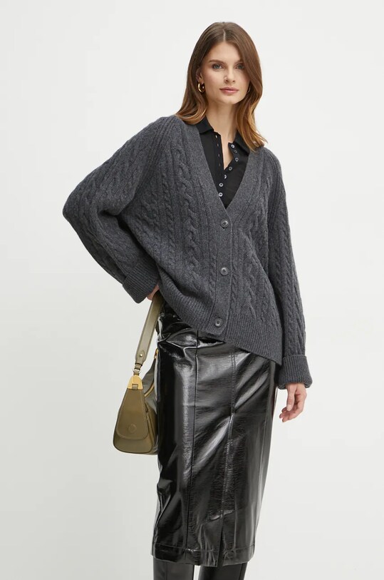 Vuneni kardigan Ivy Oak bez uzorka siva IO113146