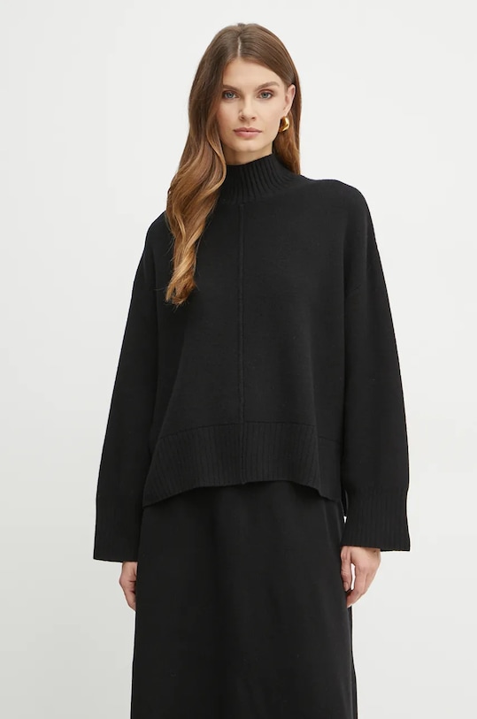 Ivy Oak sweter wełniany okrągły czarny IO113147