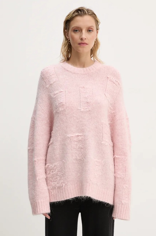 MUNTHE sweter wełniany TACCU okrągły różowy 243160724373