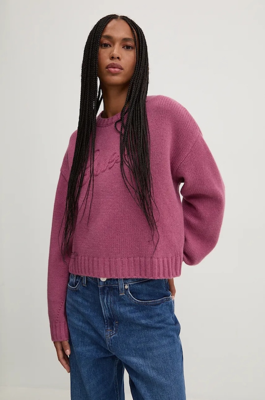Volnen pulover Guess Originals Našitek roza W4BR48.Z3JG0