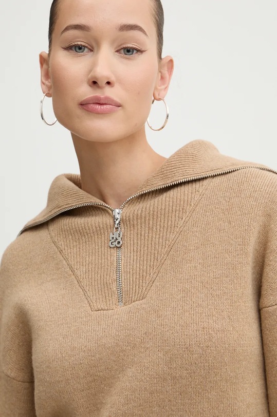 HUGO sweter z domieszką wełny beżowy 50522545