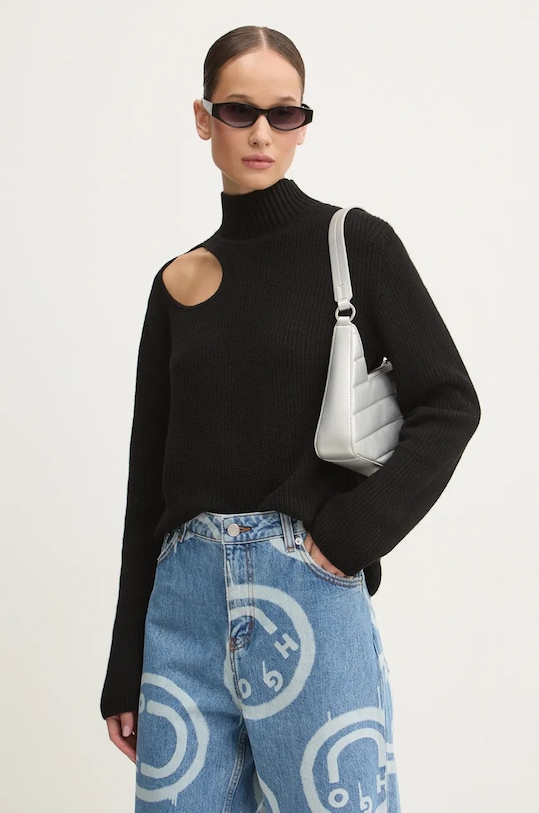 Пуловер с вълна HUGO с вълна черен 50522546