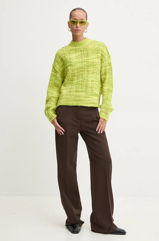 Pulover s dodatkom vune HUGO melanž zelena 50523160