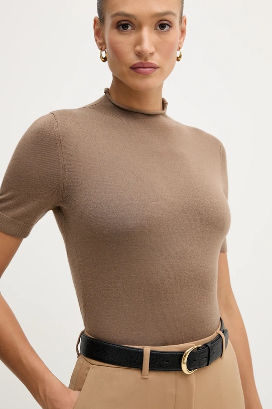 Sisley sweter z dodatkiem wełny brązowy 11BAM105P