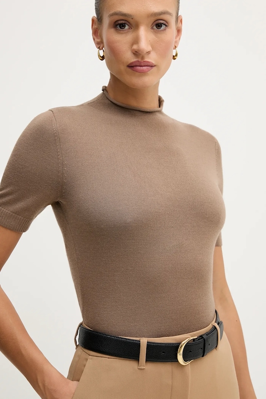 Sisley sweter z dodatkiem wełny brązowy 11BAM105P