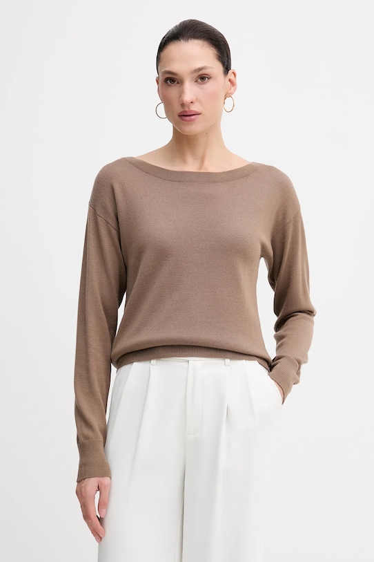Sisley sweter wełniany brązowy 11BAM1A48