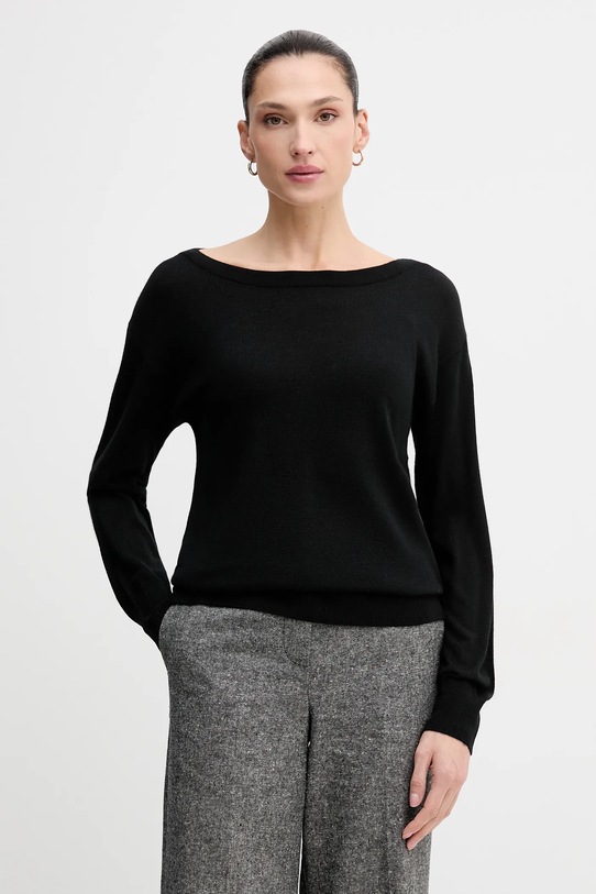 Sisley sweter wełniany czarny 11BAM1A48